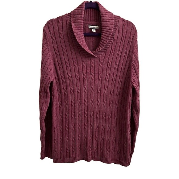 Croft & Barrow Cable Knit Sweater Womens Size 1X Purple Shawl Collar Pullover - Picture 1 of 5